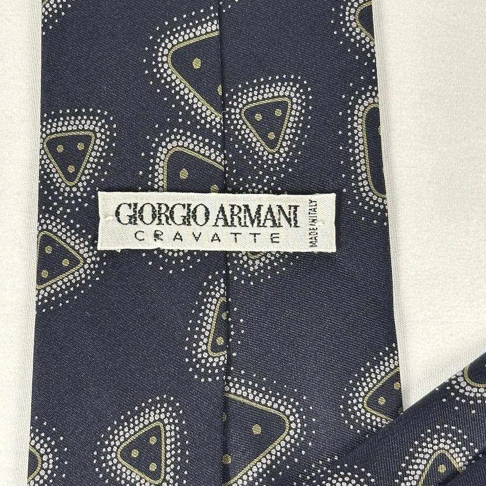 Giorgio Armani Cravatte Silk Tie Black Silver Geometric Made In Italy 3.5" W - Picture 6 of 9